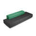Modern charcoal gray sofa with green cushion on white background. (Dark Gray-Grass)