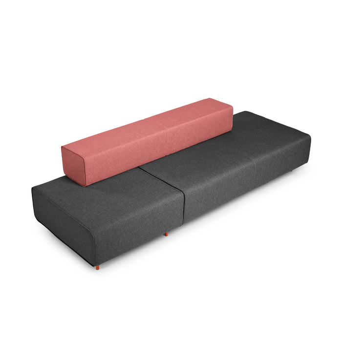 Modern two-tone sectional sofa with gray body and red cushions on white background. (Dark Gray-Rose)