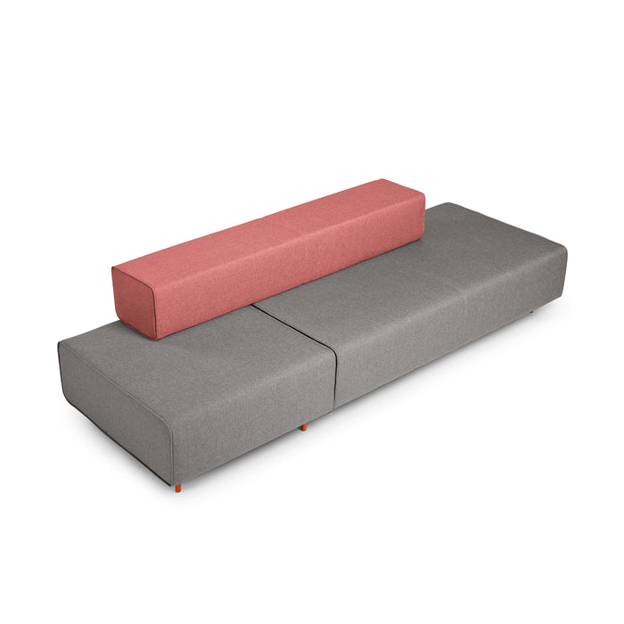 Modern two-tone sectional sofa with grey base and red cushions on white background. (Gray-Rose)