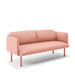 Modern peach pink sofa with wooden legs on a white background. (Blush)