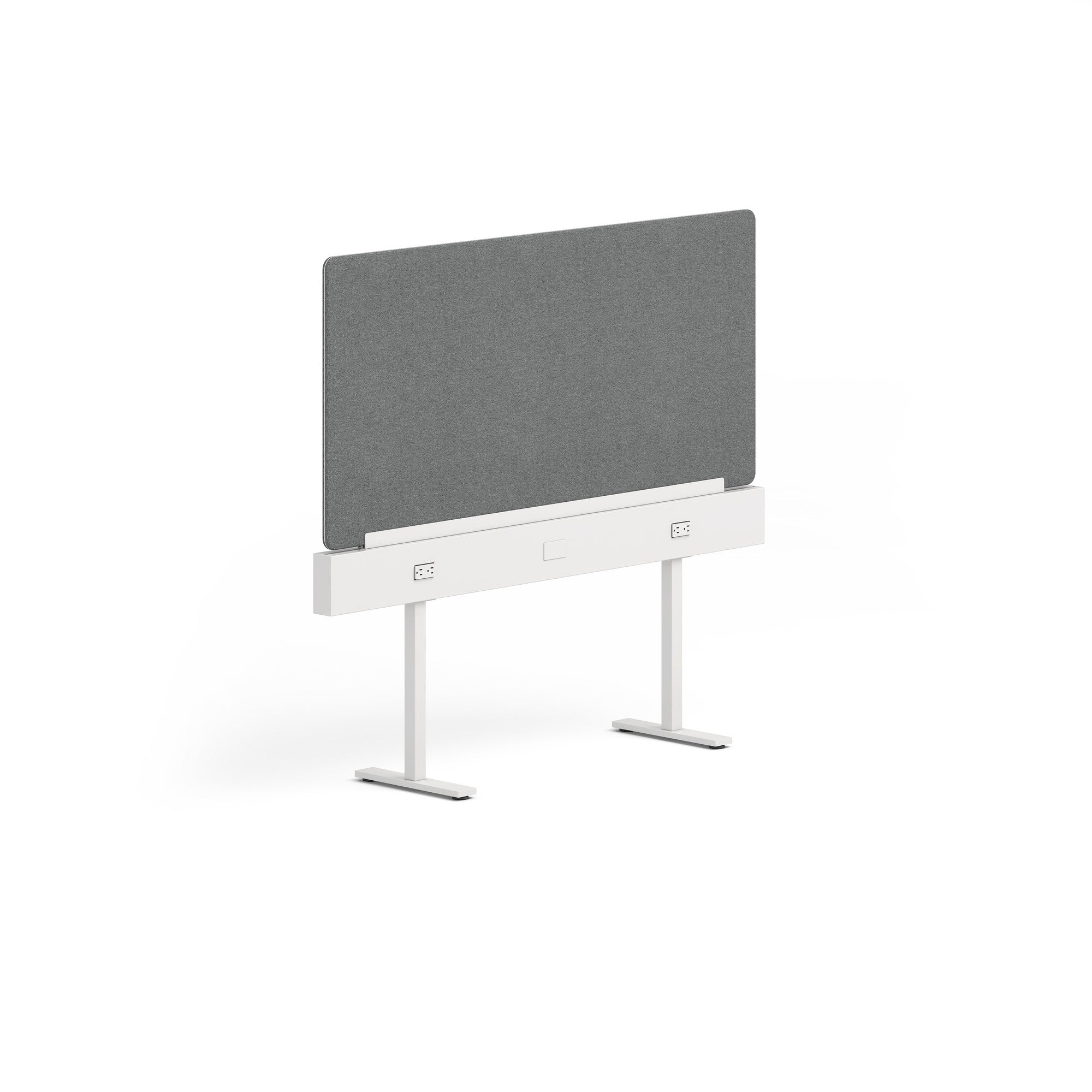 Modern white office desk with gray privacy panel on white background. (Dark Gray-60&quot;)