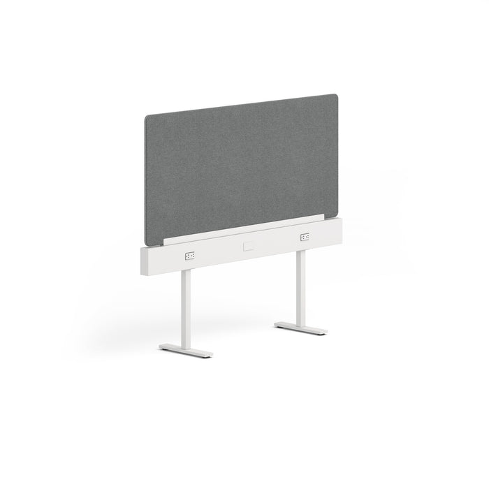 Modern white office desk with gray privacy panel on white background. (Dark Gray-60&quot;)