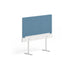 Blue acoustic desk divider on white stand with grey frame against a white background. (Slate Blue-60&quot;)