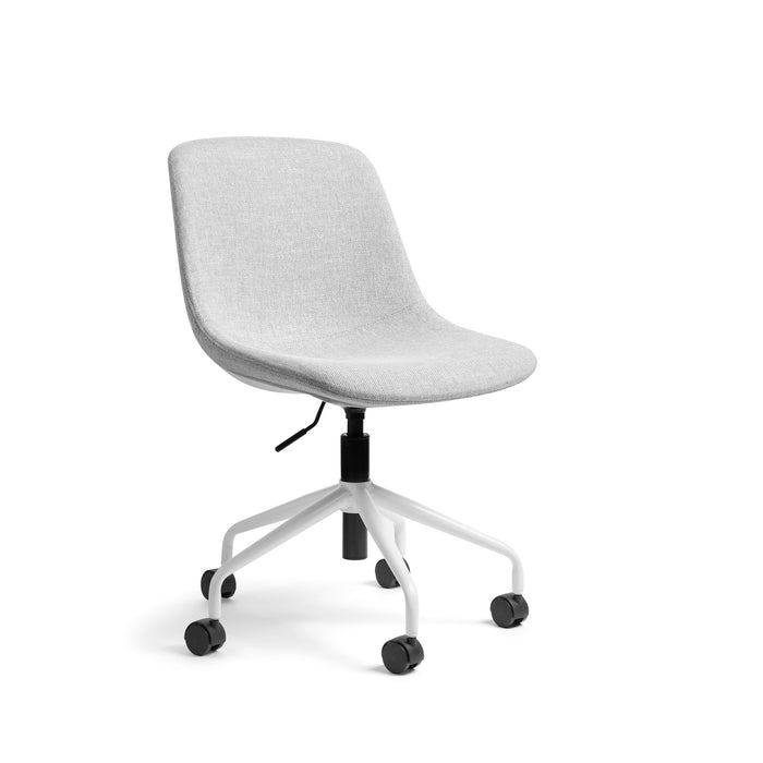 Modern white office chair with fabric upholstery on isolated background. (Chalk)