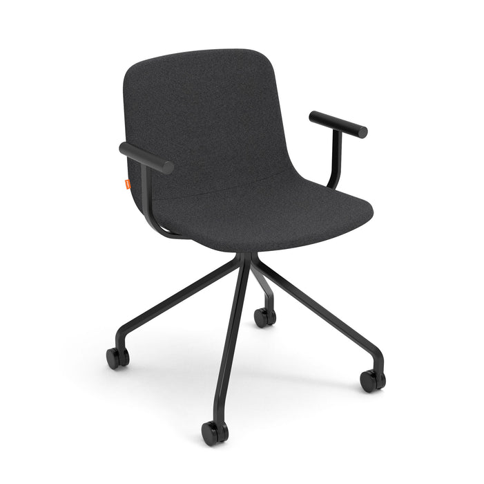Modern black office chair with wheels and armrests on white background. (Charcoal)