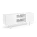 White modern TV stand with closed compartments and open shelf on a white background. (White)