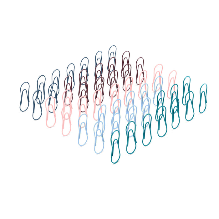 Colorful paper clips arranged in overlapping rows on a white background. (Contemp. Assorted)