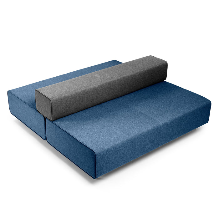 Blue convertible sofa bed with grey cushion isolated on white background. (Dark Blue-Dark Gray)