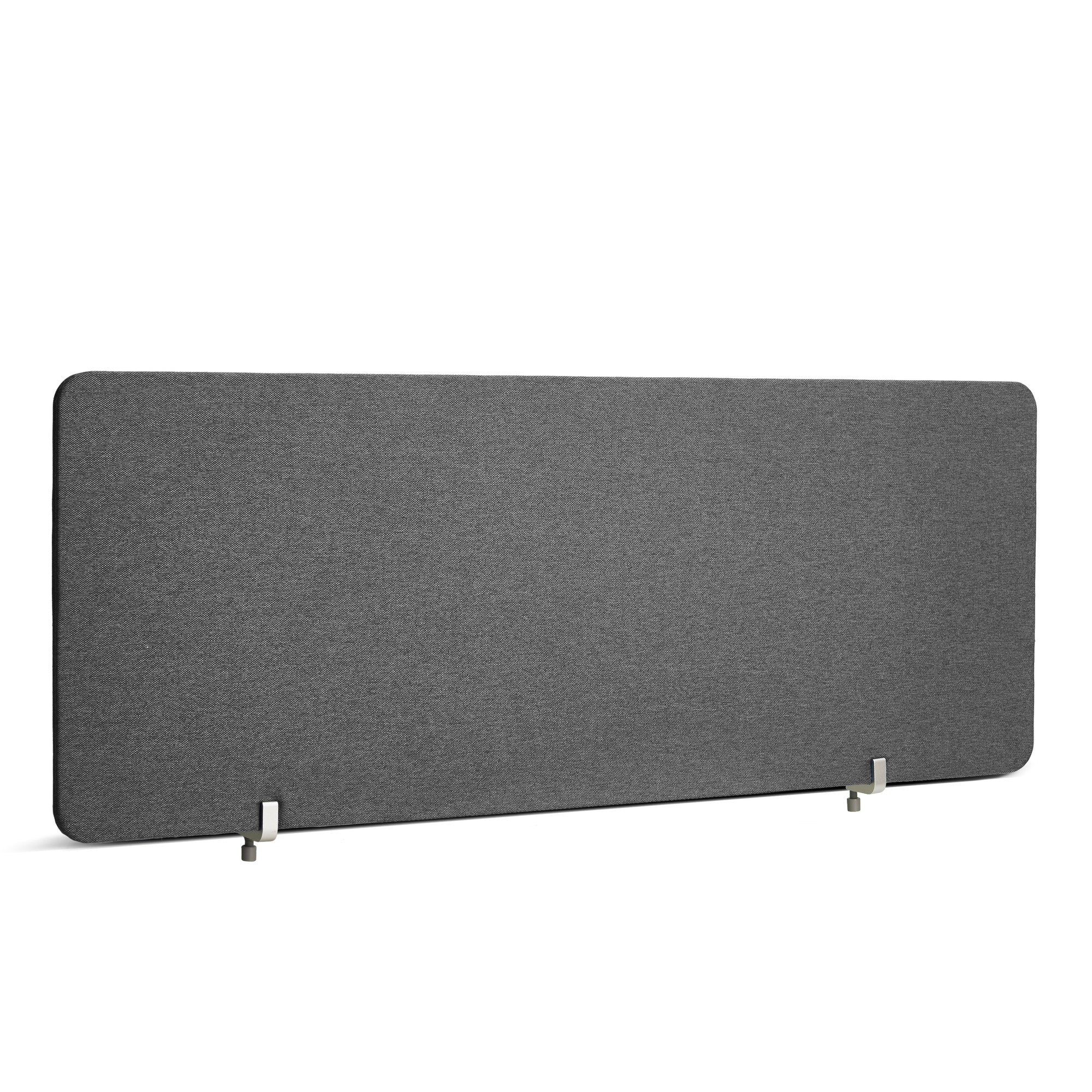 Grey fabric office desk divider on a white background. (Dark Gray-45")
