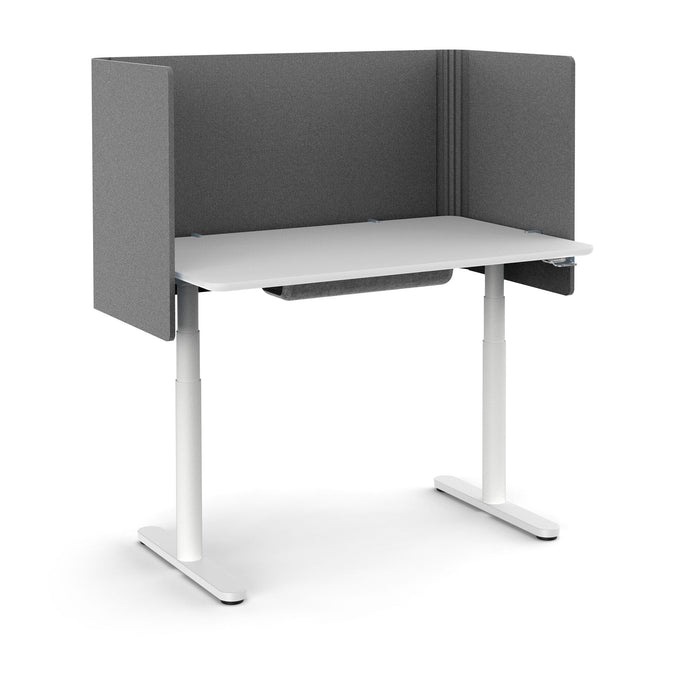 Modern adjustable standing desk with gray privacy panels on a white background. (Dark Gray-48&quot;)