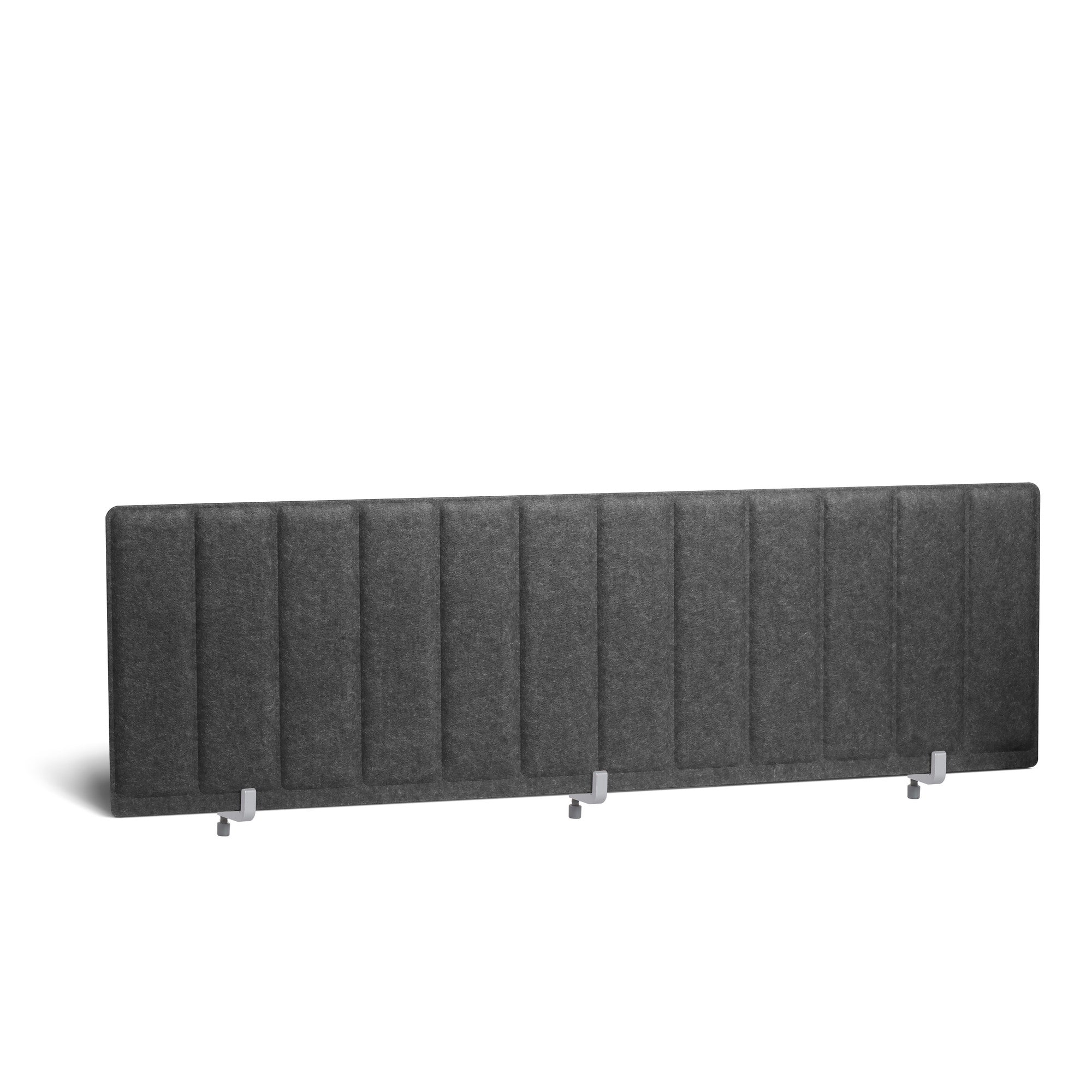 Modern gray upholstered headboard with vertical panel design on white background. (Dark Gray-57")