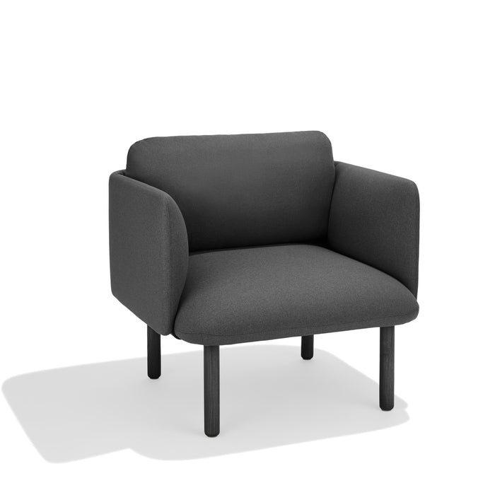 Modern grey fabric armchair with wooden legs on white background (Gray)
