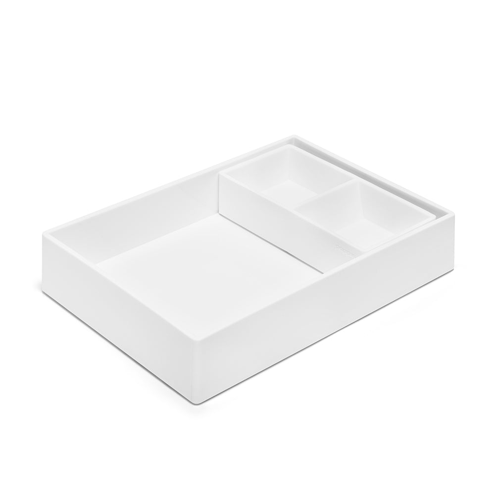 Turquoise desk organizer tray with compartments on white background (Aqua)
