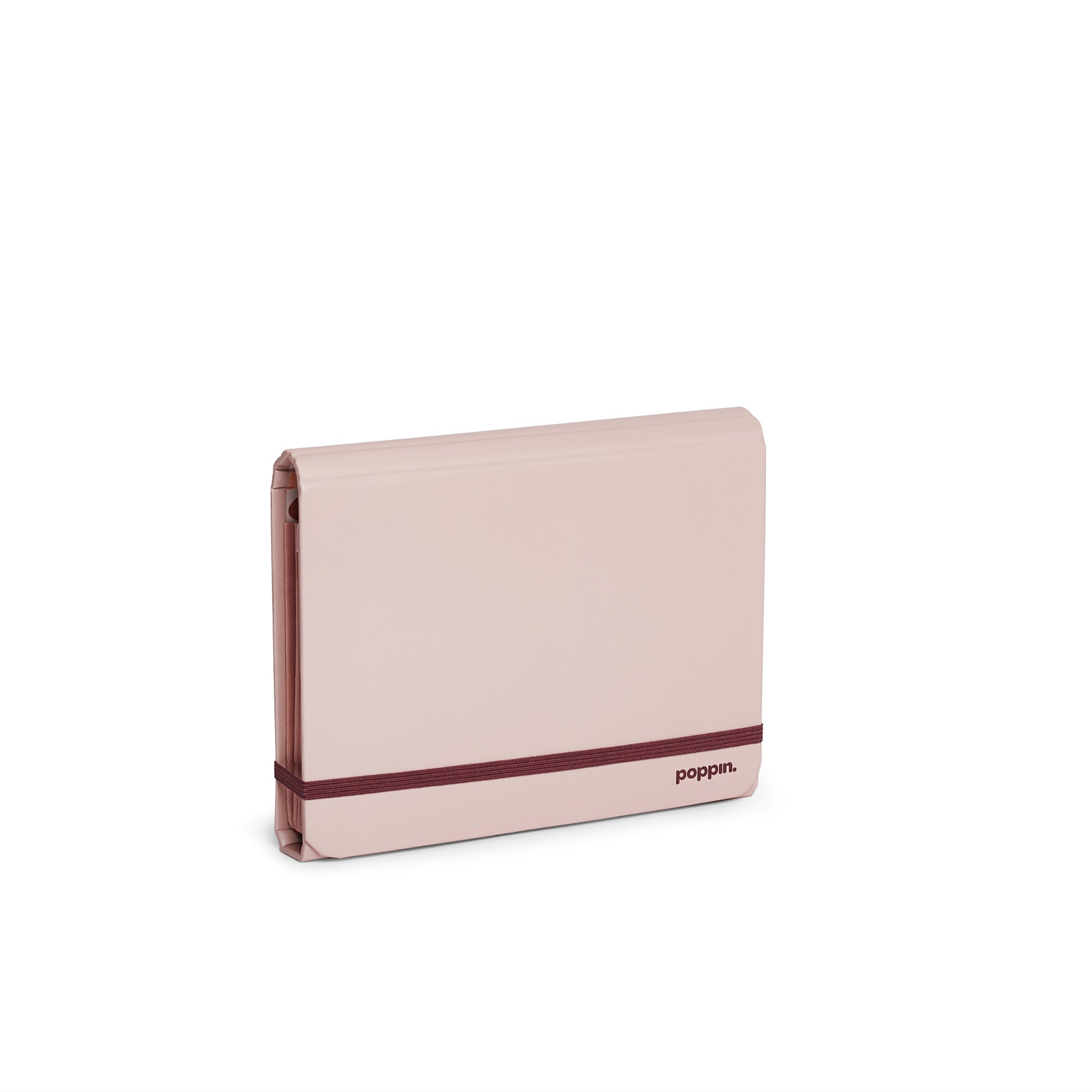 Beige and brown file holder with brand name on white background. 