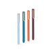 Set of four stylish pens in blue, teal, orange, and brown standing upright (Elements)