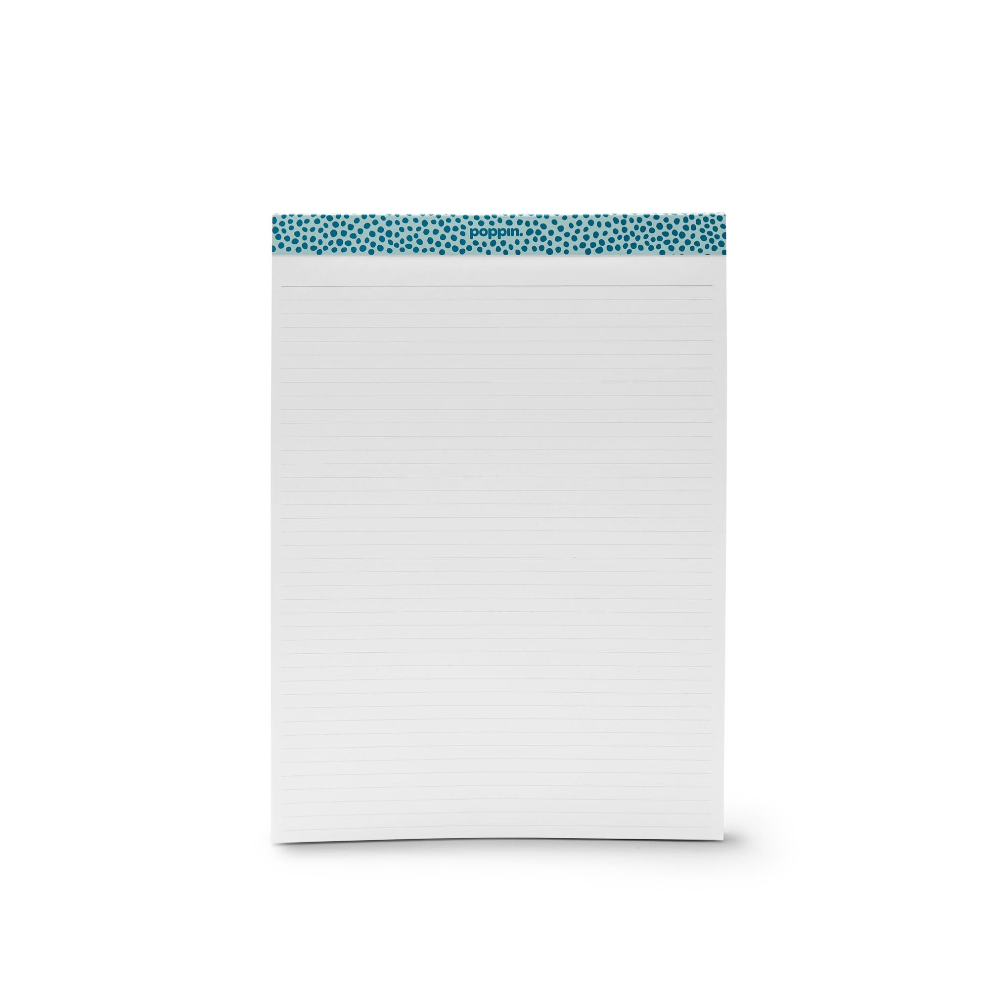 Two blank notepads with white lined pages standing upright against a white background. 