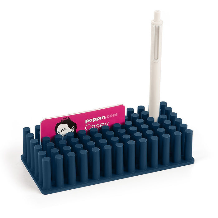 Blue desk organizer with white pens and business card (Slate Blue)