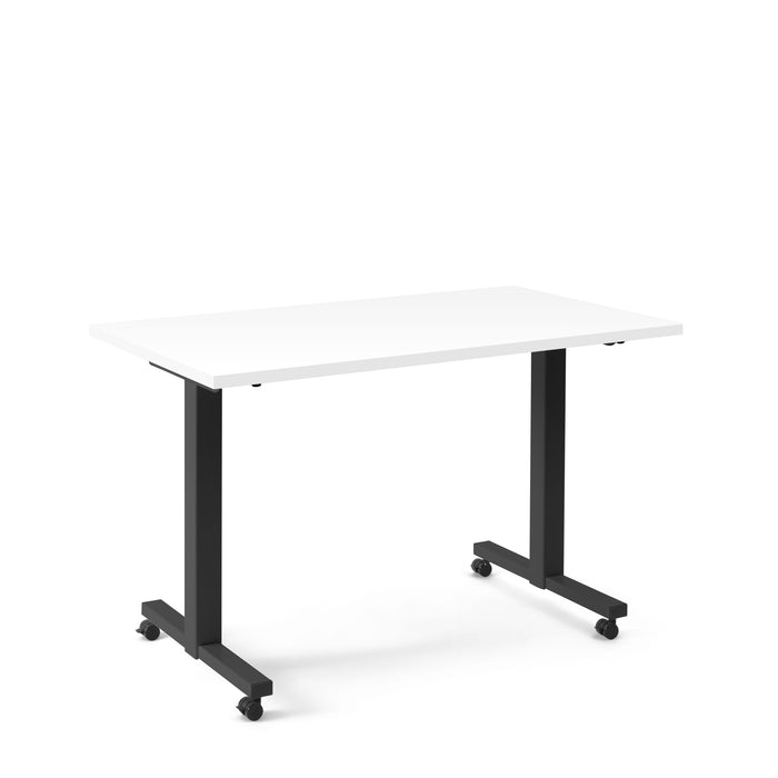 White rolling desk with black legs on a white background (White-47&quot;)
