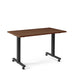 Modern mobile wooden desk with metal legs and casters on a white background. (Walnut-57&quot;)