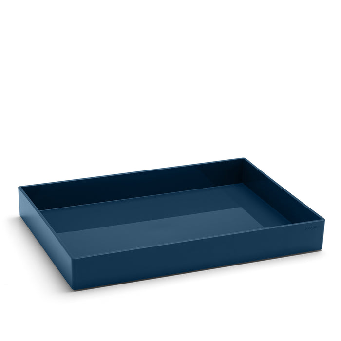 Blue rectangular desk organizer tray isolated on white background. (Slate Blue)