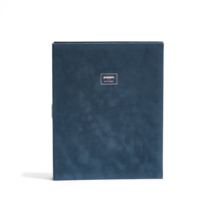 Navy blue Poppin three-ring binder on a white background 