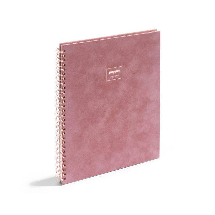 Pink Poppin notebook with spiral binding on a white background. (Dusty Rose)
