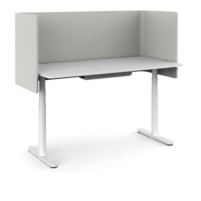 Modern gray office desk with privacy panels and white legs on a white background. (Light Gray-60&quot;)