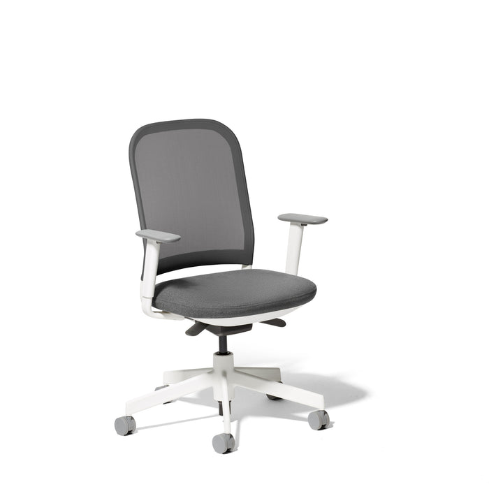 Ergonomic office chair with adjustable armrests on white background (Dorset Charcoal-White)