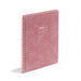 "Pink Poppin spiral notebook standing on white background with shadow" (Dusty Rose)