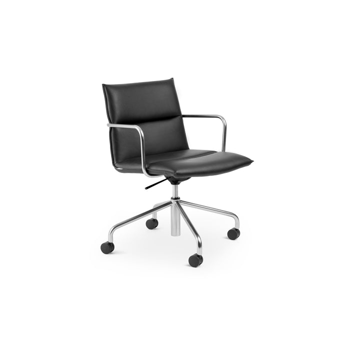 Ergonomic black office chair with armrests and wheeled base on a white background. (Black-Nickel)
