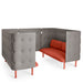 Modern L-shaped gray sofa with red cushions on white background. (Brick-Gray)
