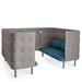 L-shaped gray office booth with blue cushions on a white background (Dark Blue-Gray)