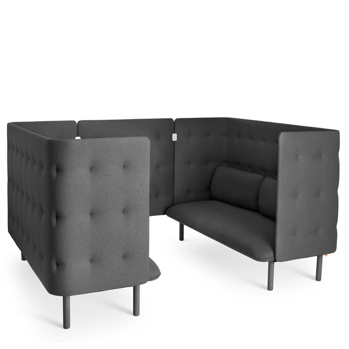 L-shaped gray tufted corner sofa with high arms and wooden legs on a white background. (Dark Gray-Dark Gray)