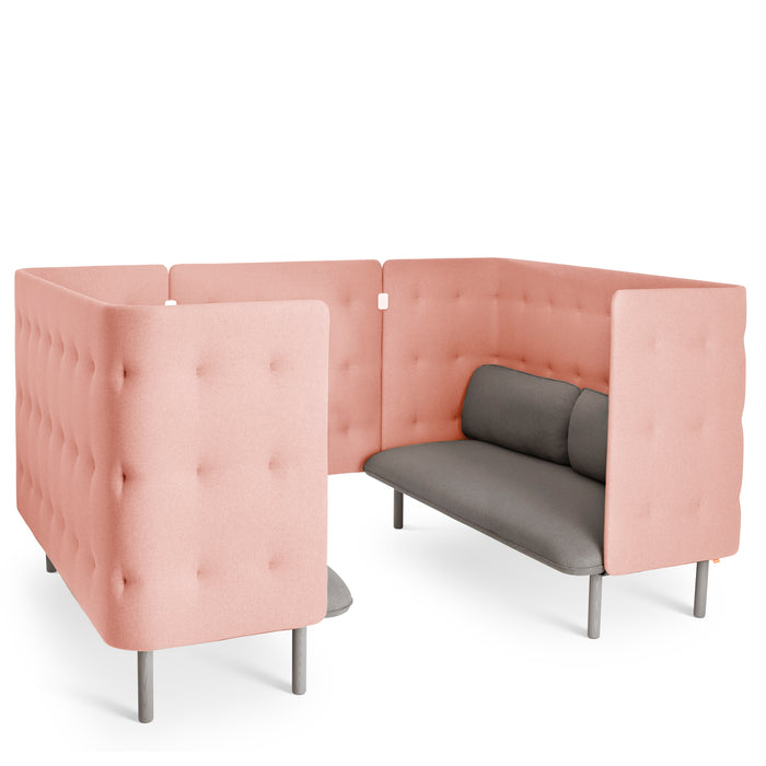 Modern pink tufted office booth with grey cushions on white background (Gray-Blush)