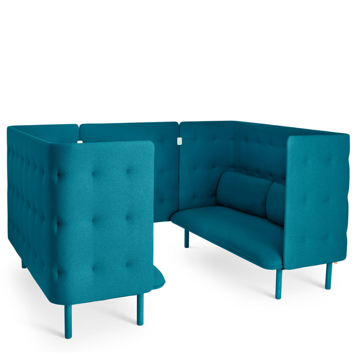 Blue tufted corner booth sofas with modern design isolated on white background. (Teal-Teal)