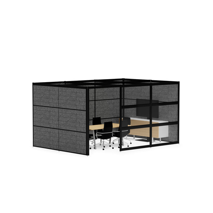 Modern office cubicle with black partitions and ergonomic chairs (Black-Private-Black Panel)