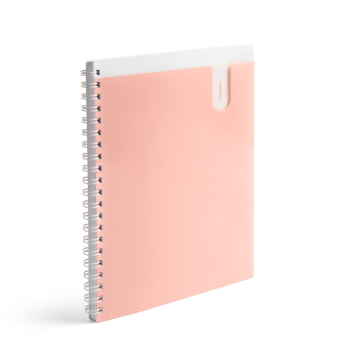 Pink spiral notebook with tabs on a white background. (Blush-1 Subject)