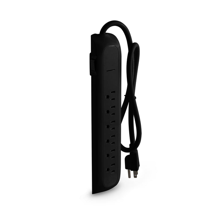 Black surge protector power strip with multiple outlets on white background. (Black-2.5&apos;)