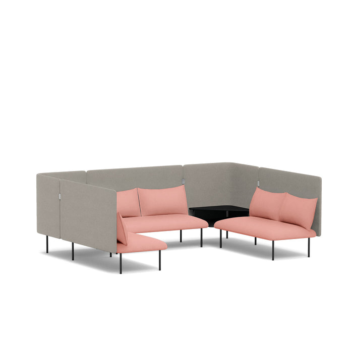 Modular office lounge seating in grey and pink with black accents on white background. (Blush-Gray)