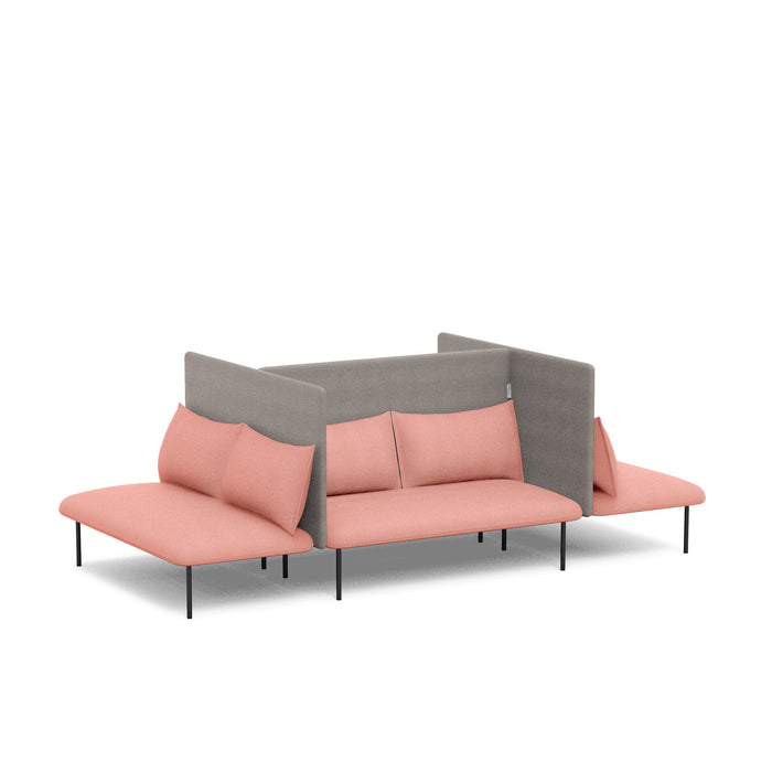 Modern pink and gray sofa with metal legs on a white background. (Blush-Gray)