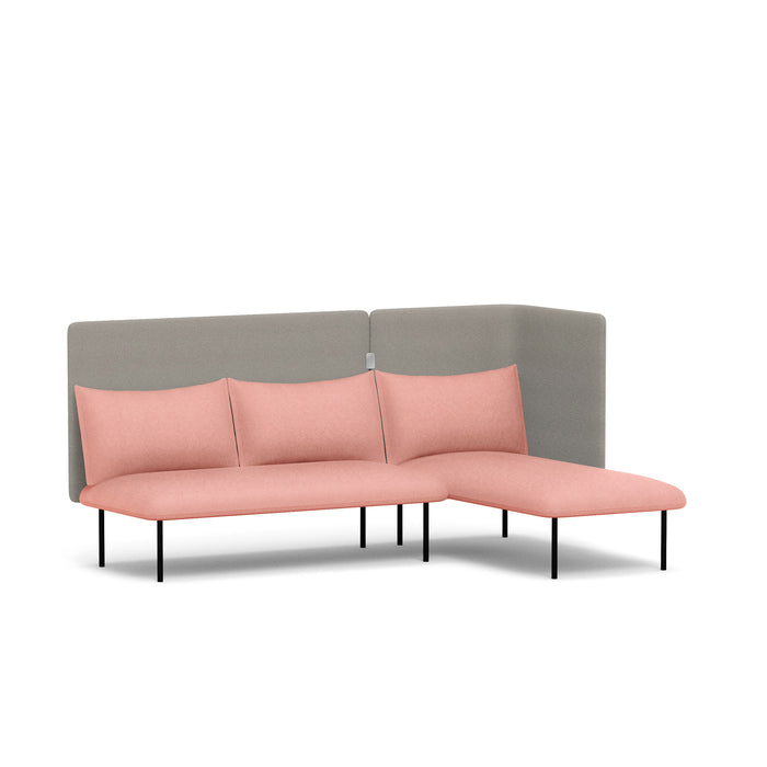 Modern pink corner sofa with gray backrest on a white background. (Blush-Gray)