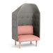 High-back gray privacy chair with pink cushions and wooden legs on a white background. (Blush-Gray)