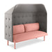Modern privacy booth sofa with grey tufted walls and pink cushions. (Blush-Gray)