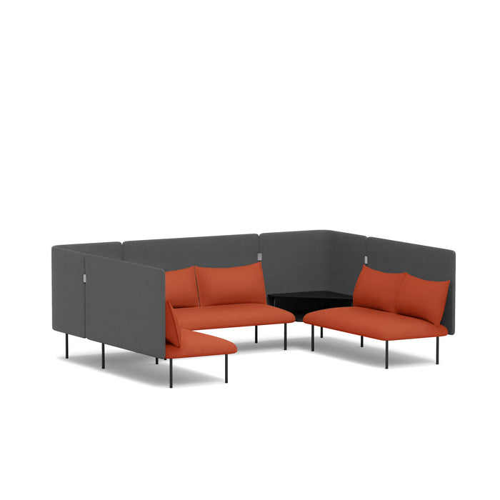Modular office sofa with gray backrest and vibrant orange cushions on white background. (Brick-Dark Gray)
