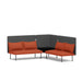Modern corner office lounge sofa with red cushions and gray backrest on white background. (Brick-Dark Gray)
