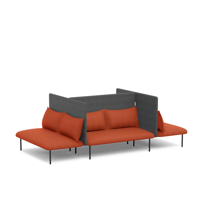 Modern red sofa with gray backrest and black metal legs on a white background. (Brick-Dark Gray)
