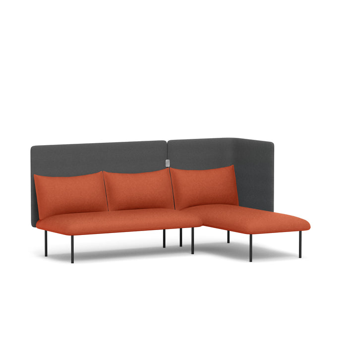 Modern orange sectional sofa with gray backrest on white background. (Brick-Dark Gray)