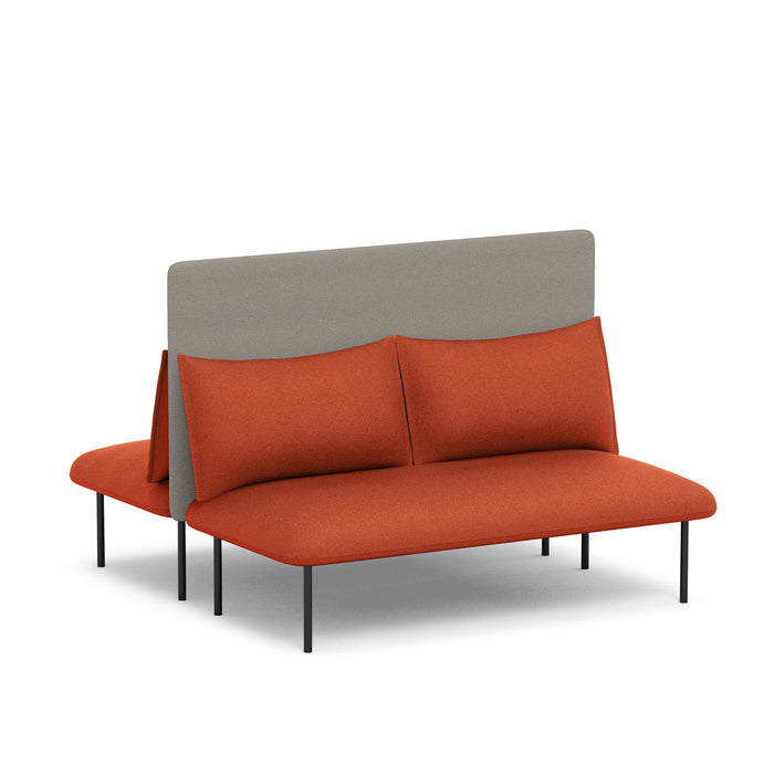 Modern red and gray sofa with metal legs on white background. (Brick-Gray)