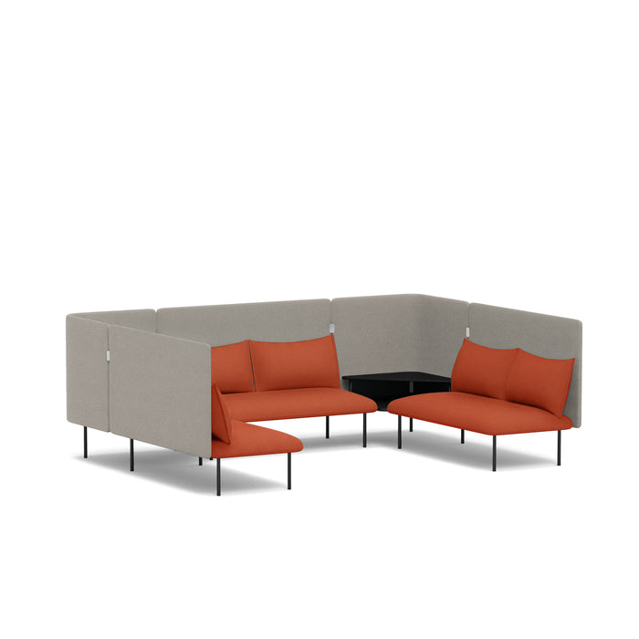 Modern modular office couch in two-tone gray and orange upholstery on a white background. (Brick-Gray)
