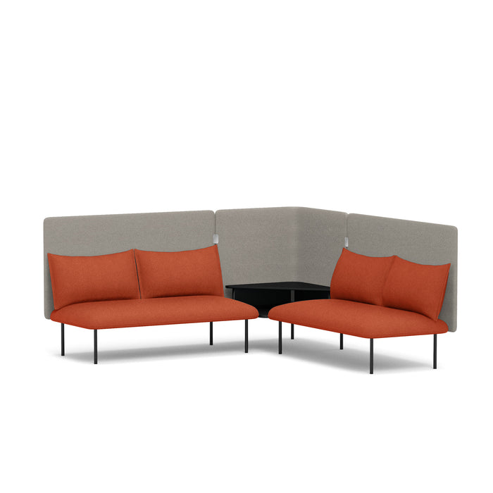 Modern orange and gray sectional sofa with pillows on a white background. (Brick-Gray)